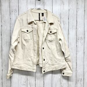 Skye's the limit Jacket Women Size 2X Ivory Denim Collared Button Front Trucker